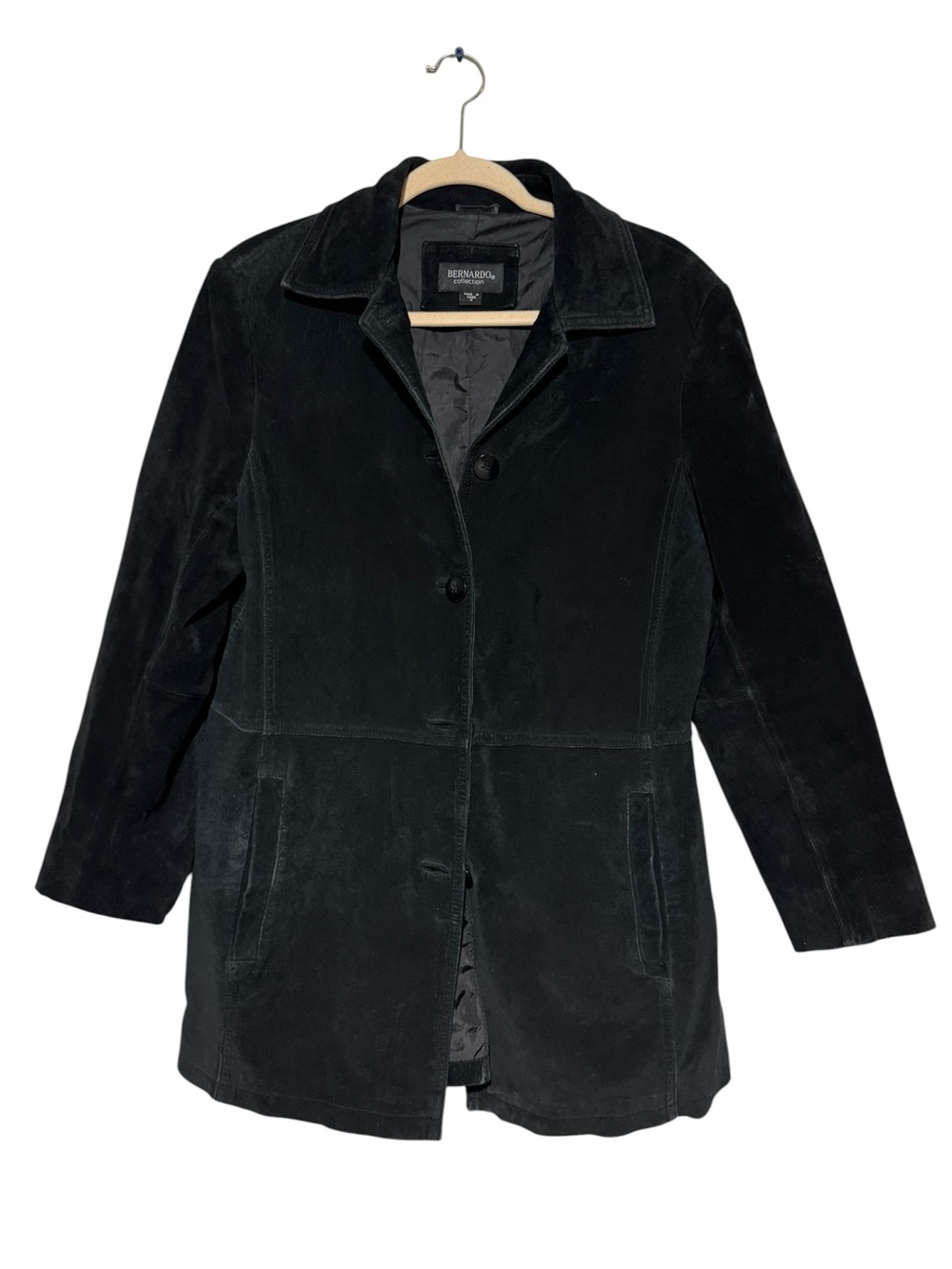 Bernardo Black Leather Siede Jacket Coat Women’ Size Medium Long Western Fall